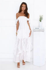 Village Of Sea Off Shoulder Maxi Dress White