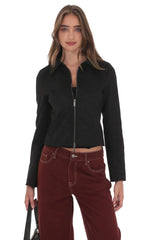 Suede Zip-Up Jacket in Black