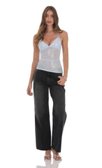 Foil Mesh Halter Top in Light Blue