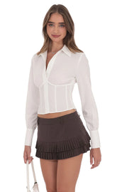 Pinstripe Pleated Ruffle Skort in Brown