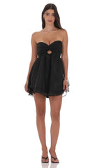 Dotted Cutout Babydoll Dress in Black