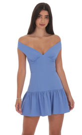 Off Shoulder Drop Waist Dress in Periwinkle