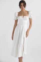 Tallulah White Puff Sleeve Midi Dress