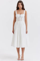 White Lace Trim Midi Dress