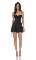 Satin Fit and Flare Dress in Black