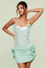 Sequin Floral Draped Corset Dress