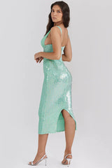 Thala Seafoam Sequin Corset Midi Dress