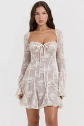 Vintage Cream Lace Belted Dress