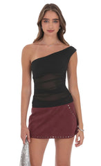 Sheer One Shoulder Top in Black