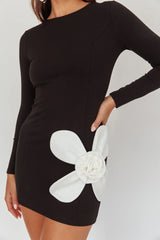 No Competition Oversized Flower Mini Dress Black