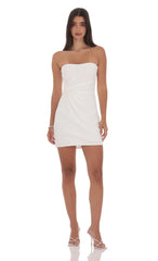 Pearl Butterfly Strapless Dress in White