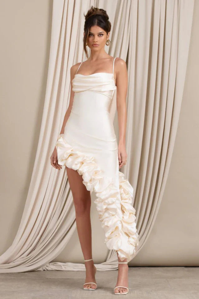 Florence Off Shoulder Asymmetric Ruffle Dress