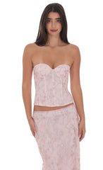 Glitter Floral Corset Top in Pink