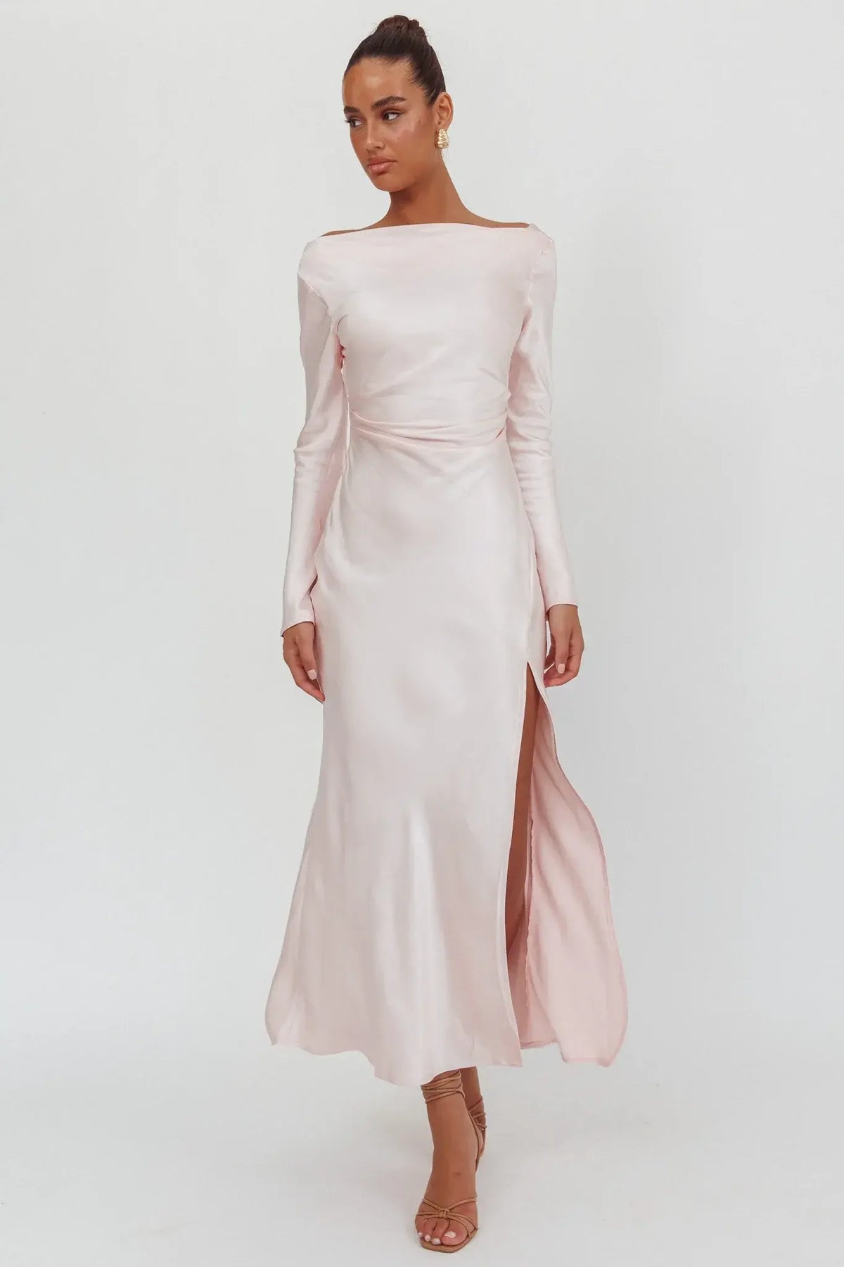 Loveland Long Sleeve Cowl Back Maxi Dress Pink