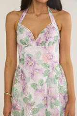 Florent Sweetheart Halterneck Maxi Dress Lace Lilac