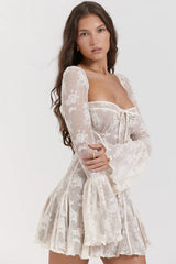 Vintage Cream Lace Belted Dress