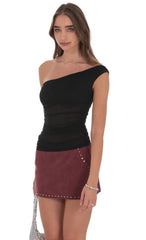 Sheer One Shoulder Top in Black