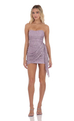 Strapless Sequin Tassel Corset Dress in Purple