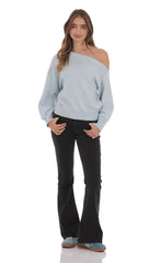 Off Shoulder Knitted Jumper in Light Blue