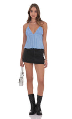 Pleated Babydoll Top in Light Blue