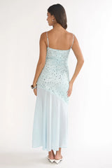 Gilded Dream Chiffon Hem Maxi Dress Sequin Sage