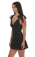 Textured Floral V-Neck Dress in Black