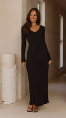 Cyra Long Sleeve Maxi Dress - Black